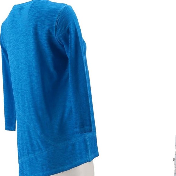 NWT LOGO BY LORI GOLDSTEIN DISTRESS COTTON SLUB 3/4‎ SLEEVE TOP IBIZA BLUE XXS - Picture 6 of 11